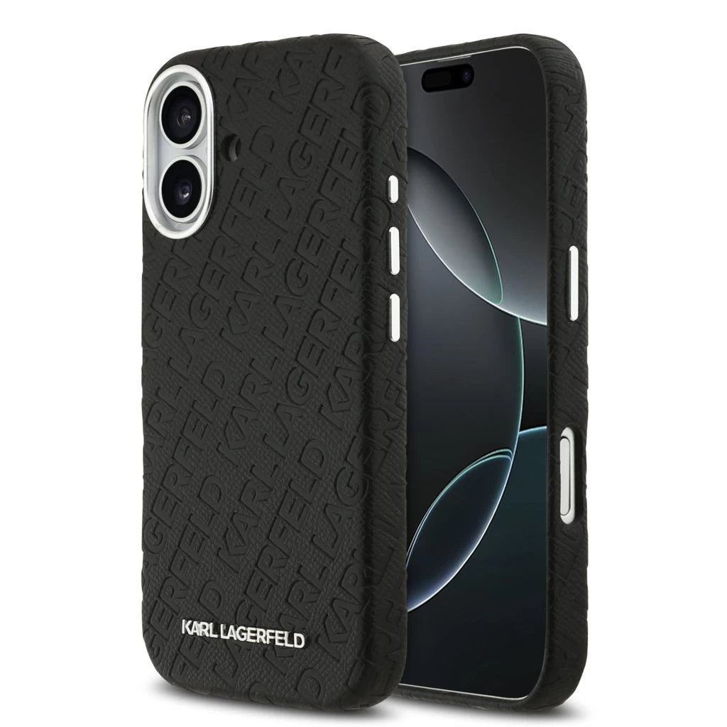 Karl Lagerfeld Grained PU Repeated Logo MagSafe Tok iPhone 17 készülékhez fekete