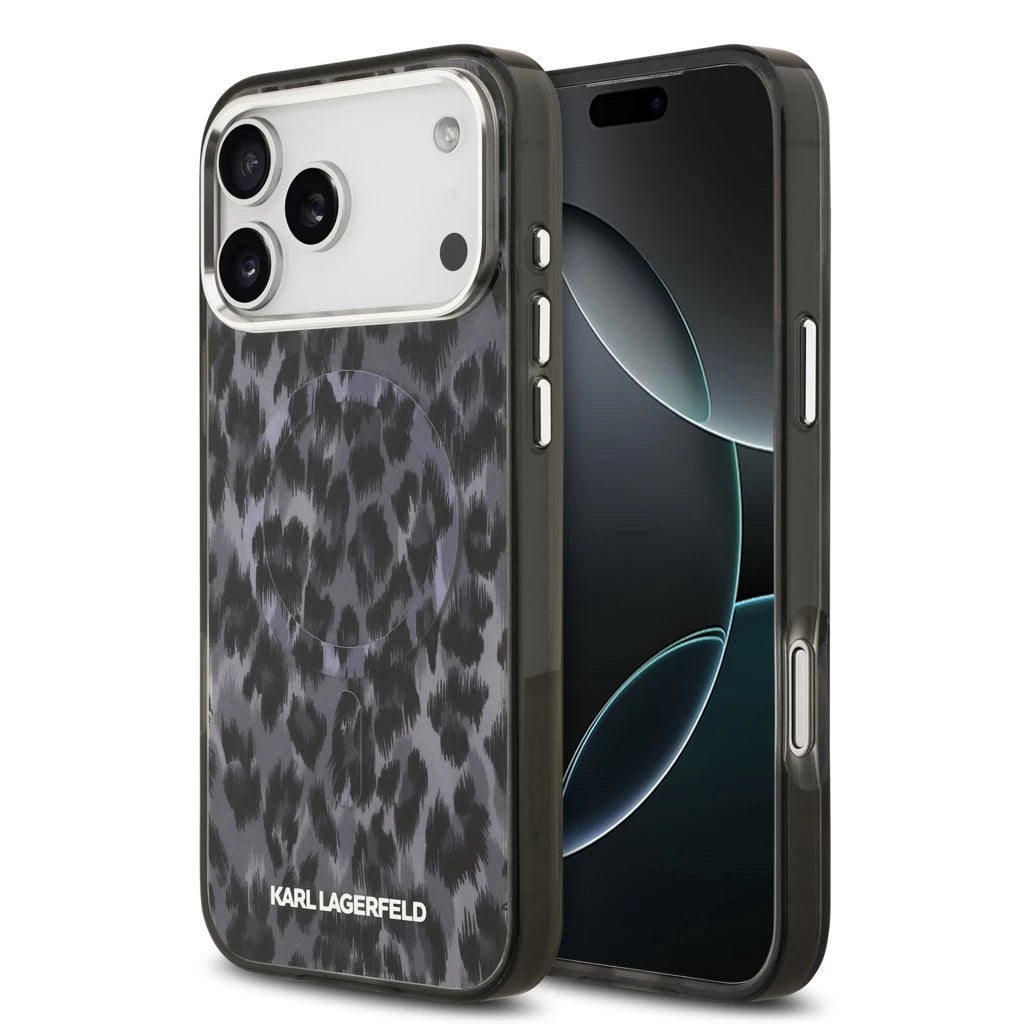 Karl Lagerfeld IML Leopard MagSafe tok iPhone 17 Pro Max készülékhez szürke