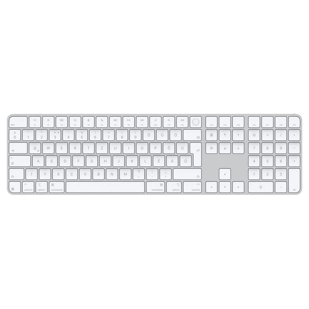 Apple Magic Keyboard Touch ID-val és számbillentyűzettel Apple chipes Mac-modellekhez (USB-C) – magyar, fehér billentyűk (MXK73MG/A)