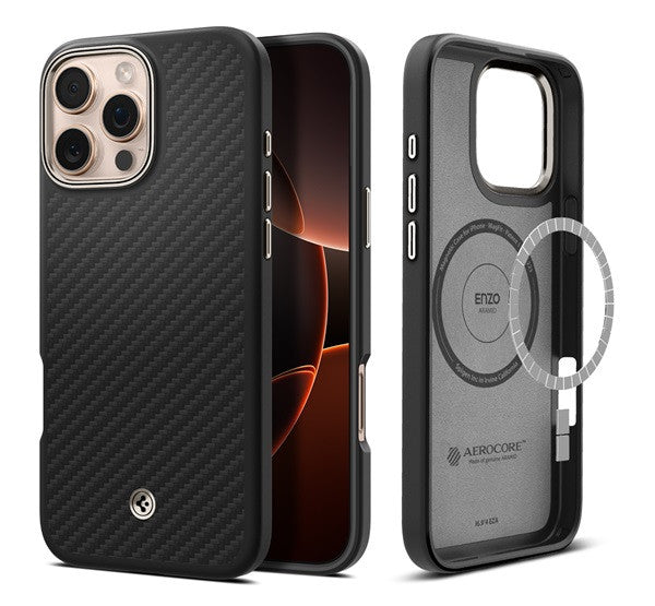 Spigen Enzo Aramid iPhone 16 Pro tok, Black Natural, fekete – iPhone 16 Pro tok a Spigen kínálatából | Domshop