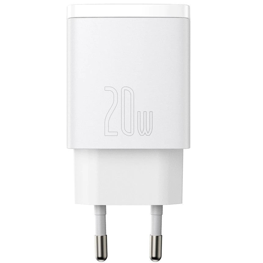 Hálózati töltő adapter, 20W, USB aljzat, USB Type-C aljzat, gyorstöltés, PD, QC 3.0, Baseus CCXJ-B02, fehér – Adapter a Baseus kínálatából | Domshop