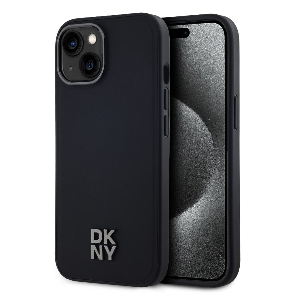 DKNY PU Leather Stack Logo iPhone 14 MagSafe tok, fekete