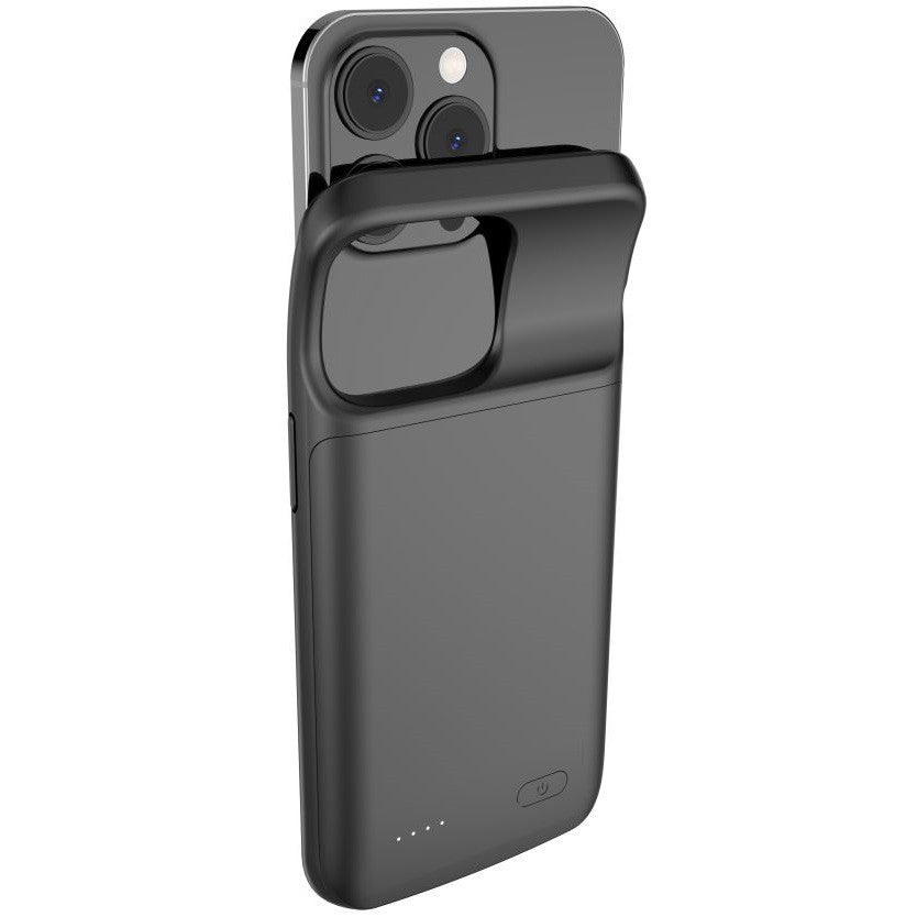 Apple iPhone 13 / 13 Pro, Szilikon tok, műanyag hátlap + Akkumulátor, 4800 mAh, LED-es, Tech-Protect PowerCase, fekete – iPhone 13 Pro tok a Tech Protect kínálatából | Domshop