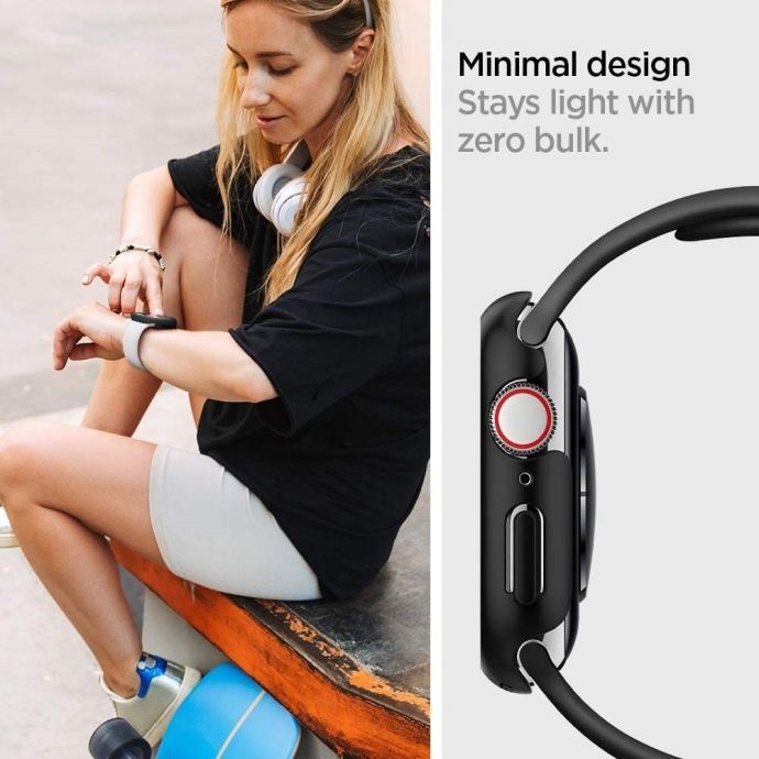 Apple Watch 7 (45mm), Műanyag védőkeret, szíj nélkül, Spigen Thin Fit, átlátszó – Apple Watch Tokok a Spigen kínálatából | Domshop