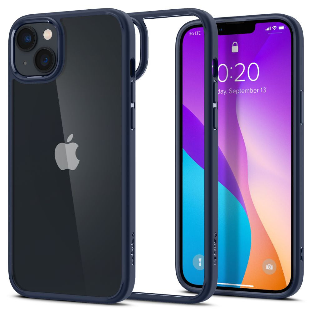 Apple iPhone 14 Plus, Műanyag hátlap védőtok + szilikon keret, Spigen Ultra Hybrid, átlátszó/sötétkék – iPhone 14 Plus tok a Spigen kínálatából | Domshop