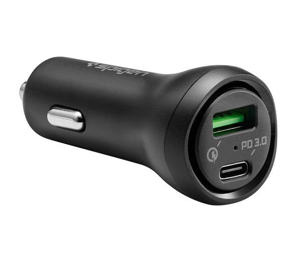 Spigen Essential F31QC Quick Charge 3.0 autós szivargyújtó töltő adapter, USB-A + USB-C, 27W, fekete – a Spigen kínálatából | Domshop