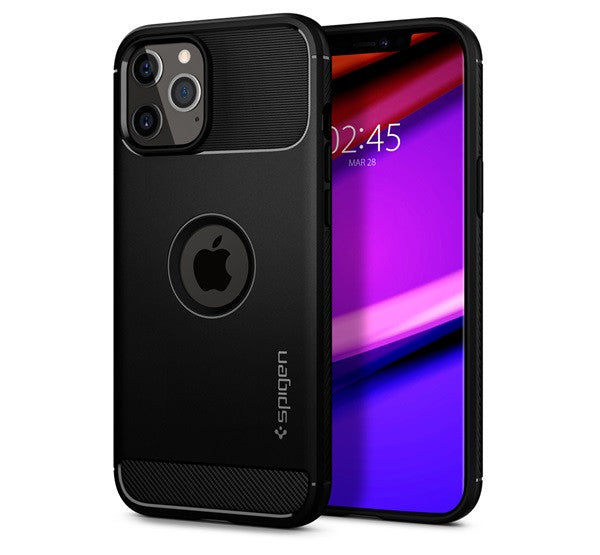 Spigen Rugged Armor Apple iPhone 12/12 Pro tok, Matte Black, fekete – iPhone 12/12 Pro tok a Spigen kínálatából | Domshop