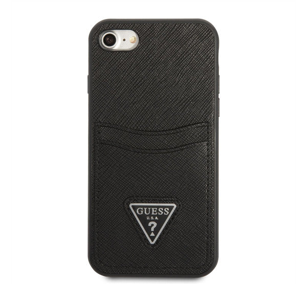 Guess Saffiano Double Card Apple iPhone SE 2022/2020/8/7 bőr hátlap tok, fekete – iPhone 7/8/SE2/SE3 tok a Guess kínálatából | Domshop