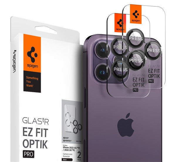 Spigen "Glas.tR SLIM EZ Fit Optik Pro" Apple iPhone 14 Pro Max Tempered kameravédő fólia, fekete (2db) – a Spigen kínálatából | Domshop