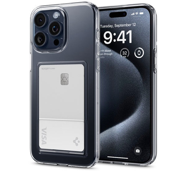 Spigen Crystal Slot Apple iPhone 15 Pro tok kártyatartóval, Crystal Clear, átlátszó