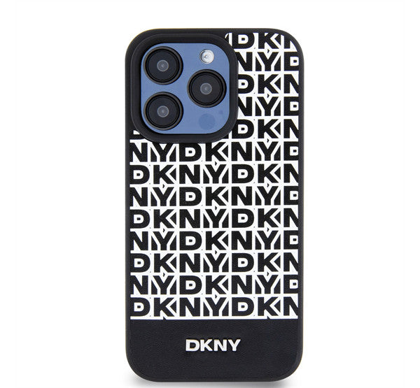DKNY PU Leather Repeat Pattern Bottom Stripe Apple iPhone 15 Pro tok, fekete – a DKNY kínálatából | Domshop