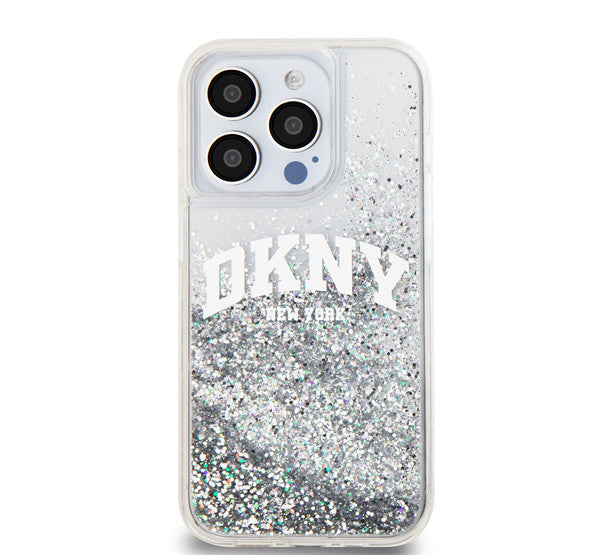 DKNY Liquid Glitter Arch Logo iPhone 14 Pro Max hátlap tok, átlátszó – a DKNY kínálatából | Domshop