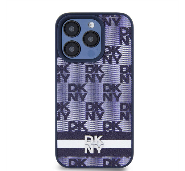 DKNY PU Leather Checkered Pattern and Stripe iPhone 15 Pro Max hátlap tok, kék – iPhone 15 Pro Max tok a DKNY kínálatából | Domshop