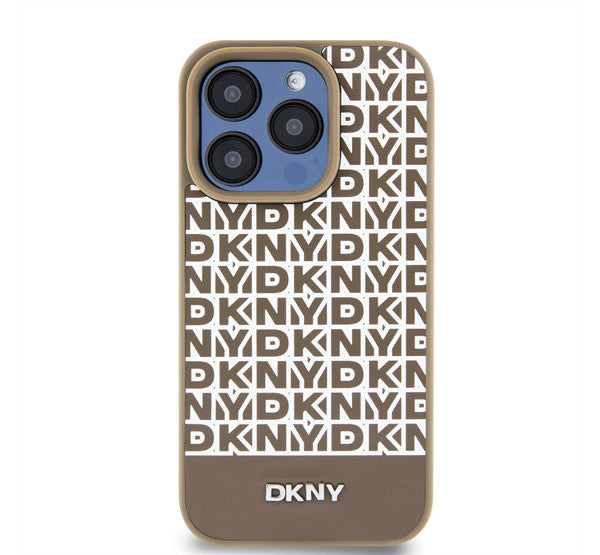DKNY PU Leather Repeat Pattern Bottom Stripe iPhone 14 Pro Max hátlap tok, barna – iPhone 14 Pro Max tok a DKNY kínálatából | Domshop