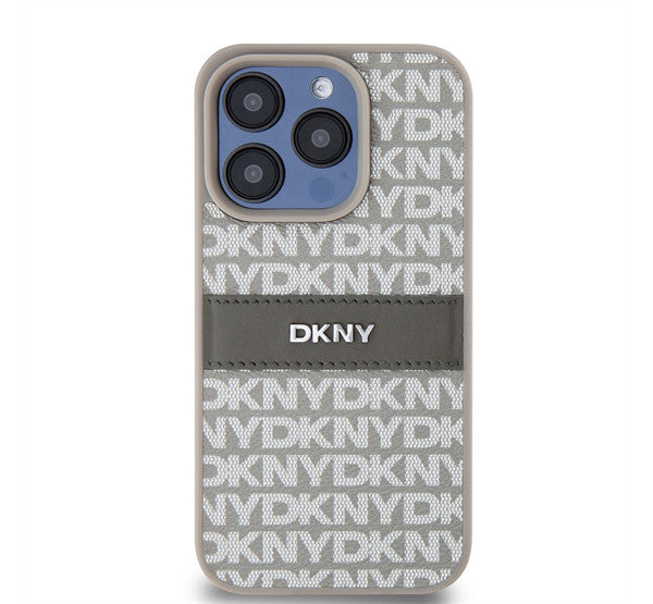 DKNY PU Leather Repeat Pattern Tonal Stripe iPhone 14 Pro hátlap tok, bézs – iPhone 14 Pro tok a DKNY kínálatából | Domshop