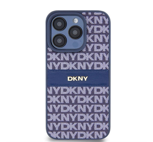 DKNY PU Leather Repeat Pattern Tonal Stripe iPhone 15 Pro Max hátlap tok, kék – iPhone 15 Pro Max tok a DKNY kínálatából | Domshop