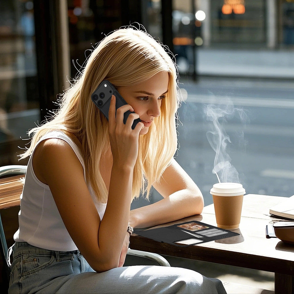 Apple iPhone 17 Pro, Oldalra nyíló tok, stand, mágnes csattal, kivehető tokkal, Magsafe töltővel kompatibilis, TP Wallett Magsafe, fekete - iPhone 17 Pro tok a Domshop kínálatából