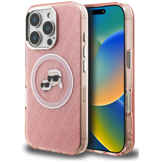 Karl Lagerfeld IML K&CH Heads Repeated Logo iPhone 16 Pro MagSafe kompatibilis hátlap tok, rózsaszín - iPhone 16 tok a Domshop kínálatából