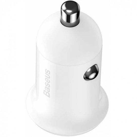 Autós töltő, Szivargyújtós töltő, 24W, 2 x USB aljzat, gyorstöltés, Baseus Grain Pro CCALLP-02, fehér – Autós töltő a Baseus kínálatából | Domshop