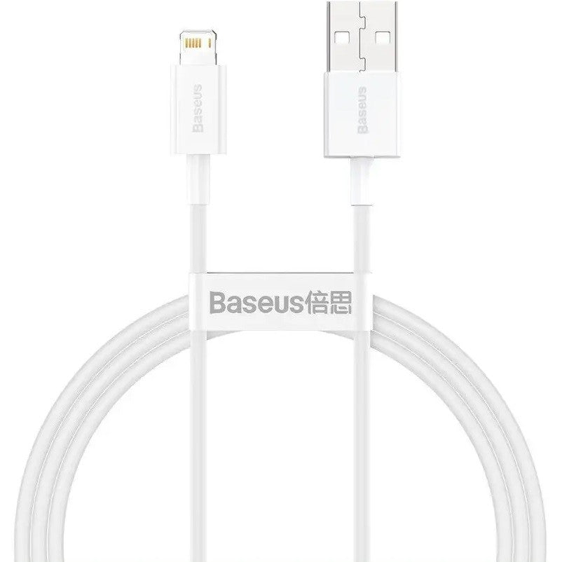 USB töltő- és adatkábel, Lightning, 100 cm, 2400 mA, törésgátlóval, gyorstöltés, PD, Baseus Superior, CALYS-A02, fehér – Lightning kábel a Baseus kínálatából | Domshop