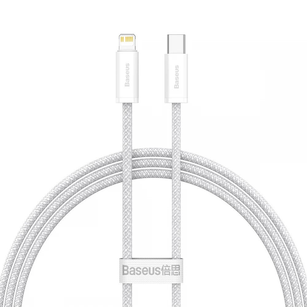 USB Type-C töltő- és adatkábel, Lightning, 100 cm, 20W, gyorstöltés, PD, cipőfűző minta, Baseus Dynamic, CALD000002, fehér – Lightning kábel a Baseus kínálatából | Domshop