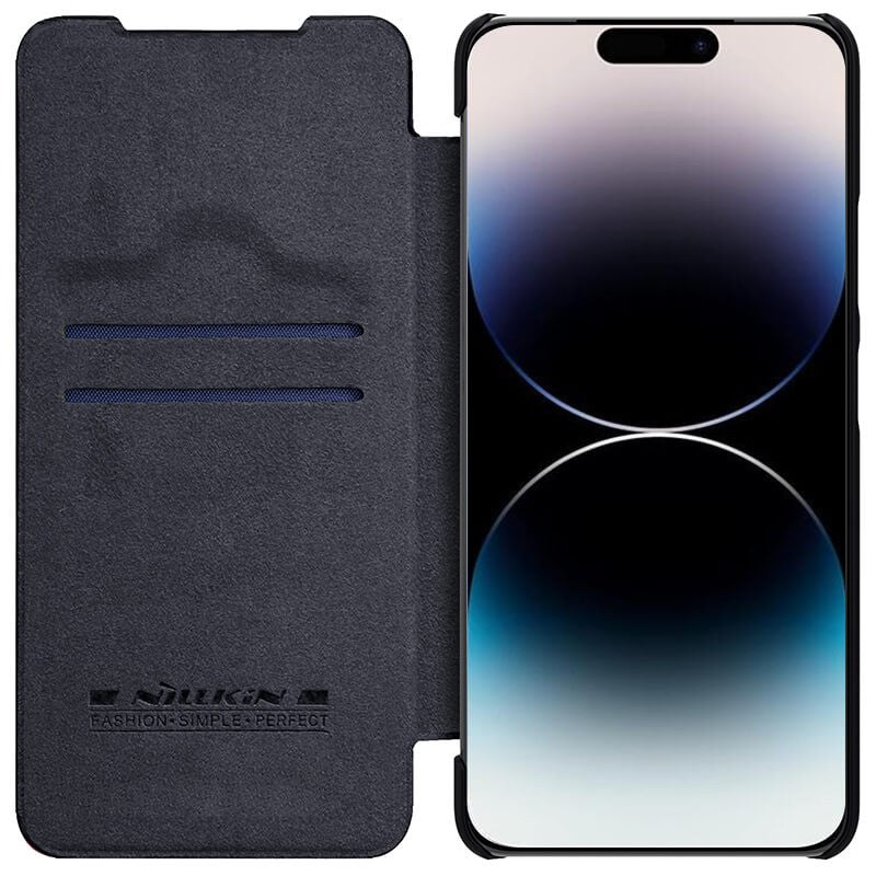 Apple iPhone 14 Pro Max, Oldalra nyíló tok, kamera védelem, Nillkin Qin Pro, fekete – iPhone 14 Pro Max tok a Nillkin kínálatából | Domshop