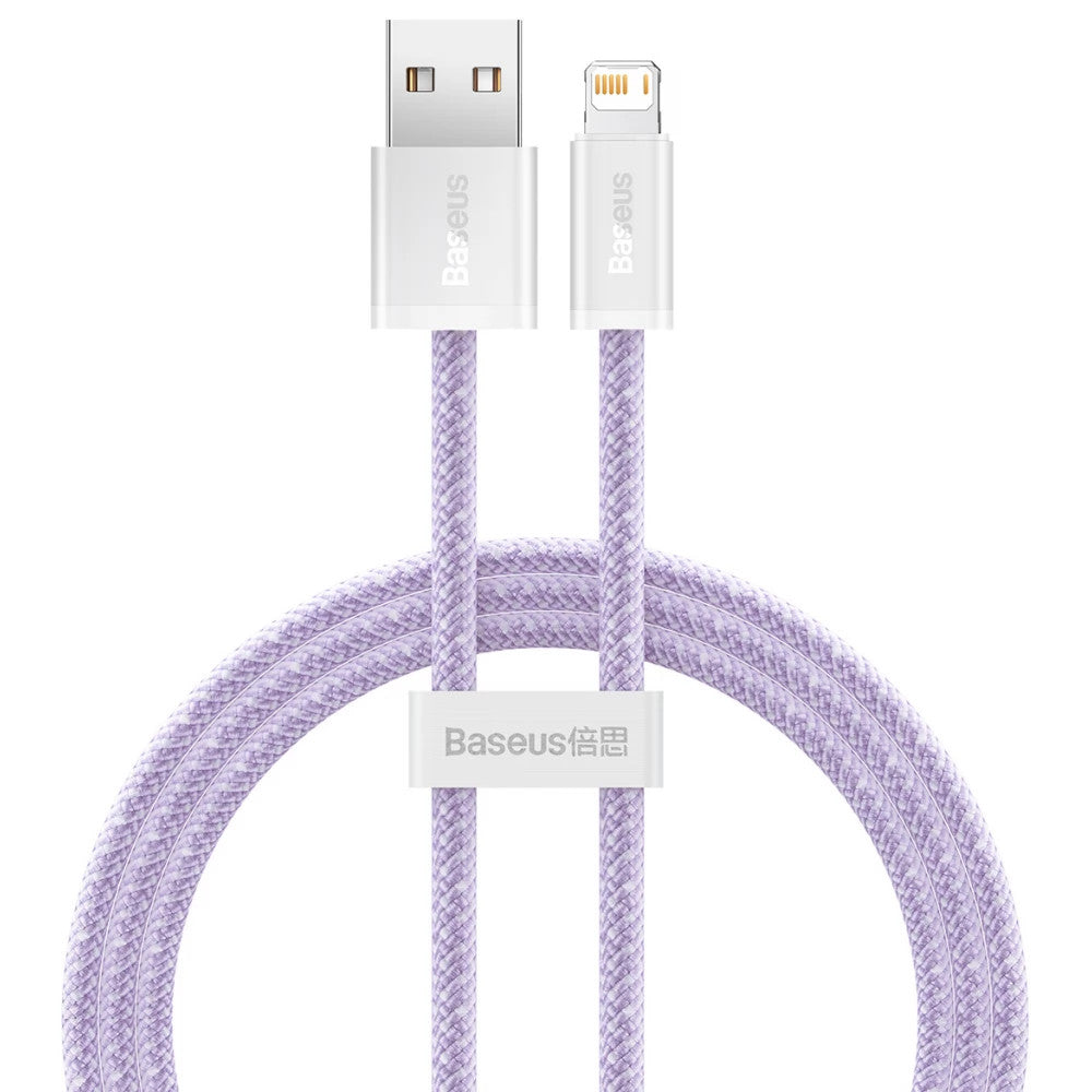 USB töltő- és adatkábel, Lightning, 100 cm, 2400 mA, gyorstöltés, cipőfűző minta, Baseus Dynamic, CALD000405, lila – Lightning kábel a Baseus kínálatából | Domshop