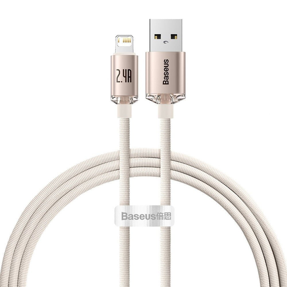 USB töltő- és adatkábel, Lightning, 120 cm, 2400 mA, gyorstöltés, PD, cipőfűző minta, Baseus Crystal Shine, CAJY001104, rózsaszín – Lightning kábel a Baseus kínálatából | Domshop
