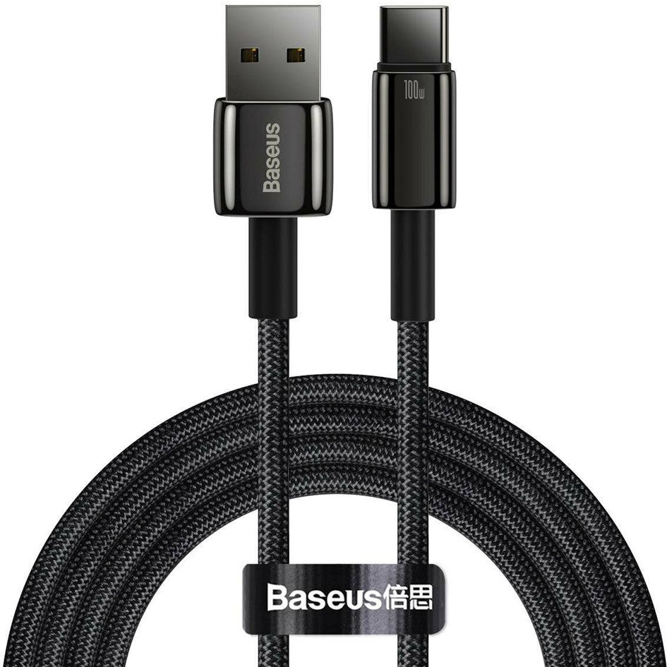 USB töltő- és adatkábel, USB Type-C, 200 cm, 100W, gyorstöltés, QC, Baseus Tungsten Gold, CAWJ000101, fekete – USB-C kábel a Baseus kínálatából | Domshop