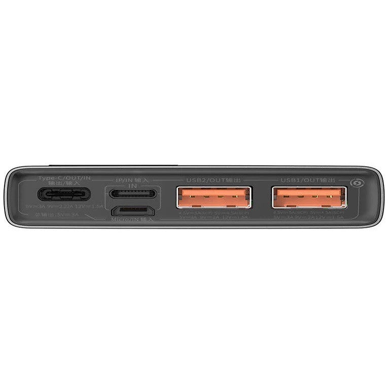 Külső akkumulátor, 10000 mAh, 22.5W, Okostelefonhoz és TabletPC-hez, 2 x USB aljzat, 1 x USB Type-C aljzat, LED kijelzővel, gyorstöltés, Baseus Adaman Metal, PPAD070001, fekete