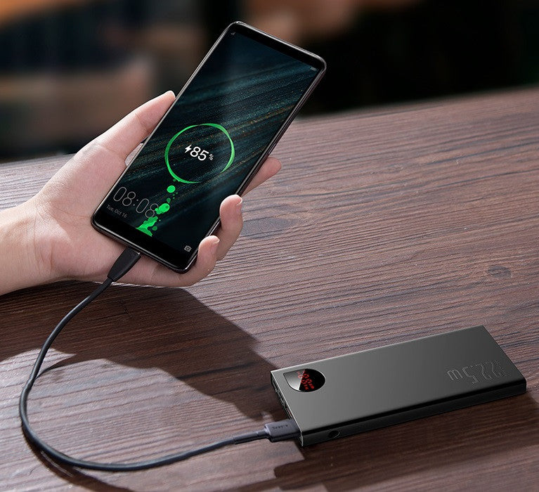 Külső akkumulátor, 10000 mAh, 22.5W, Okostelefonhoz és TabletPC-hez, 2 x USB aljzat, 1 x USB Type-C aljzat, LED kijelzővel, gyorstöltés, Baseus Adaman Metal, PPAD070001, fekete