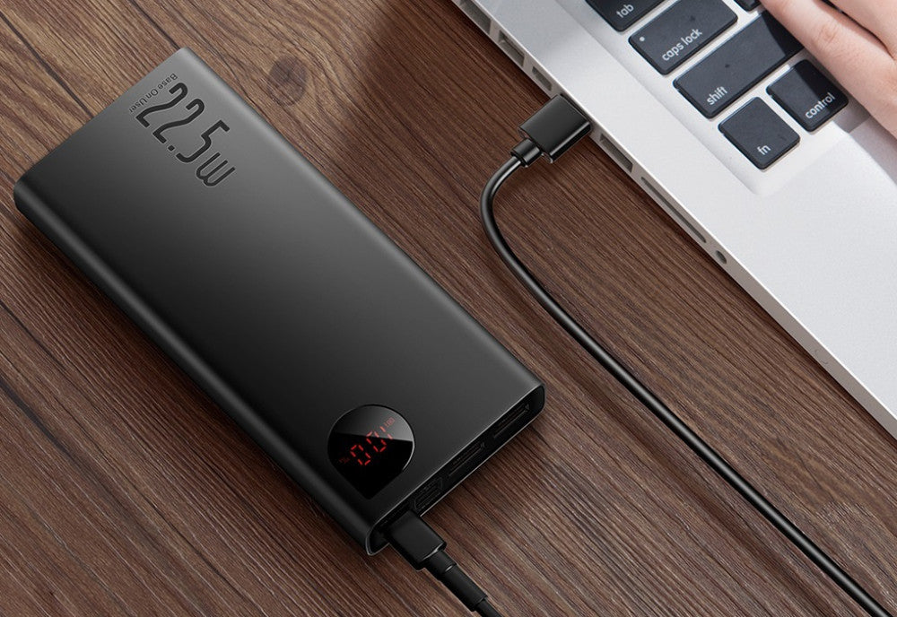 Külső akkumulátor, 10000 mAh, 22.5W, Okostelefonhoz és TabletPC-hez, 2 x USB aljzat, 1 x USB Type-C aljzat, LED kijelzővel, gyorstöltés, Baseus Adaman Metal, PPAD070001, fekete