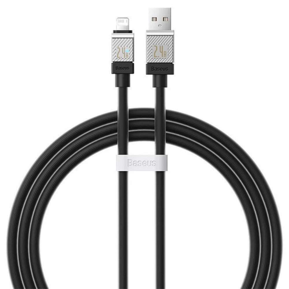 USB töltő- és adatkábel, Lightning, 100 cm, 2400 mA, törésgátlóval, gyorstöltés, Baseus Coolplay, CAKW000401, fekete – Lightning kábel a Baseus kínálatából | Domshop