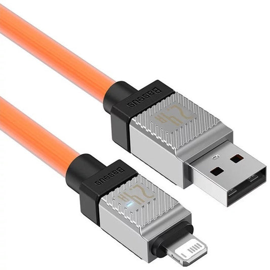 USB töltő- és adatkábel, Lightning, 100 cm, 2400 mA, törésgátlóval, gyorstöltés, Baseus Coolplay, CAKW000407, narancssárga – Lightning kábel a Baseus kínálatából | Domshop