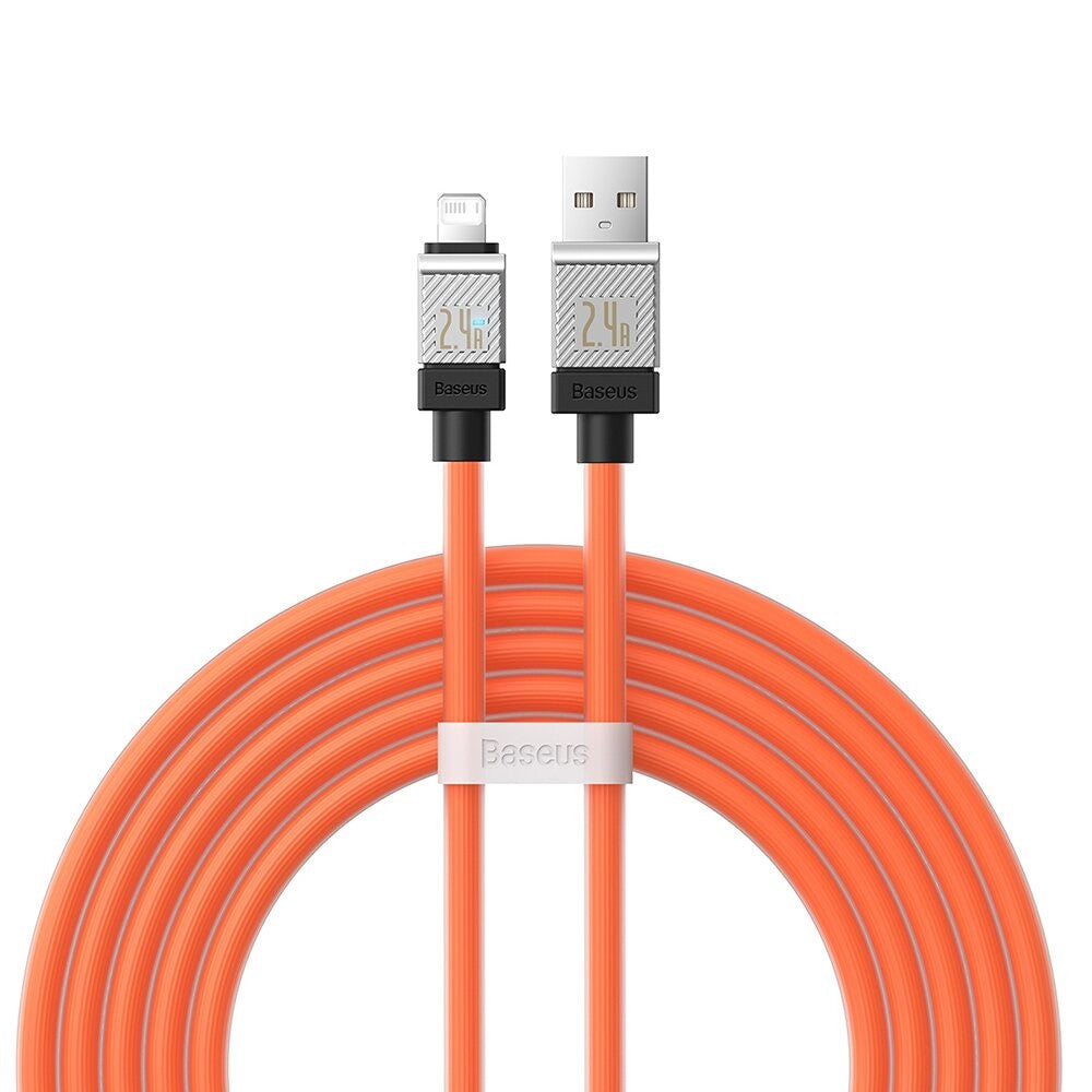 USB töltő- és adatkábel, Lightning, 200 cm, 2400 mA, törésgátlóval, gyorstöltés, Baseus Coolplay, CAKW000507, narancssárga – Lightning kábel a Baseus kínálatából | Domshop