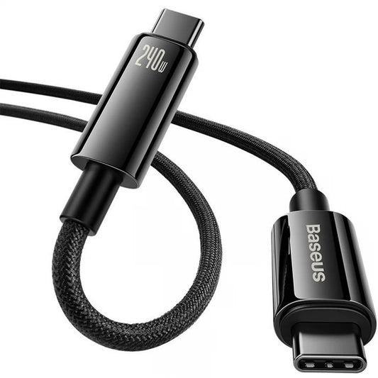 USB Type-C töltő- és adatkábel, USB Type-C, 200 cm, 240W, törésgátlóval, gyorstöltés, PD, Baseus Tungsten Gold, CAWJ040101, fekete – USB-C kábel a Baseus kínálatából | Domshop