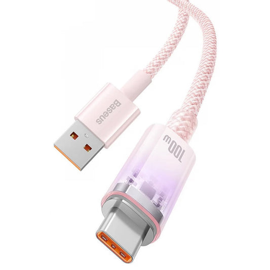 USB töltő- és adatkábel, USB Type-C, 100 cm, 6000 mA, 100W, gyorstöltés, cipőfűző minta, Baseus Explorer, CATS010404, rózsaszín – USB-C kábel a Baseus kínálatából | Domshop