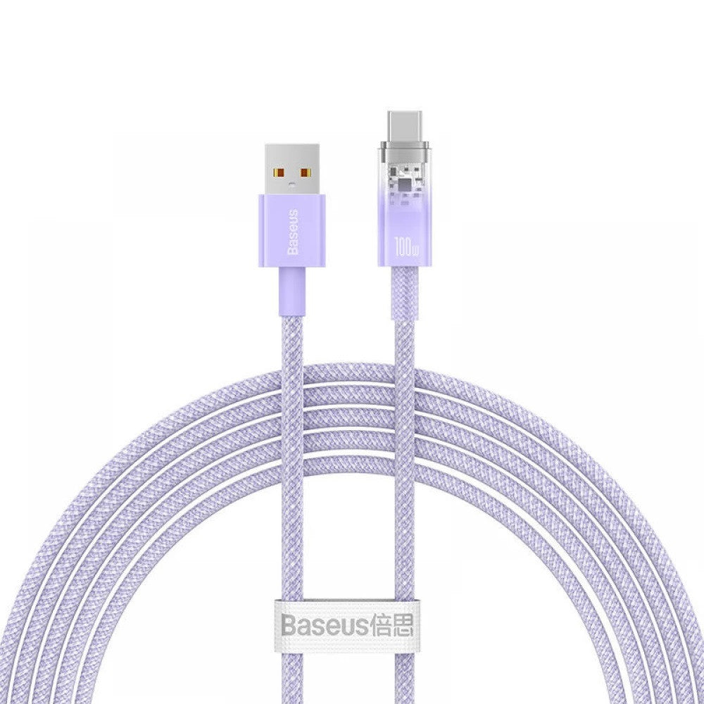 USB töltő- és adatkábel, USB Type-C, 200 cm, 6000 mA, 100W, gyorstöltés, cipőfűző minta, Baseus Explorer, CATS010505, lila – USB-C kábel a Baseus kínálatából | Domshop