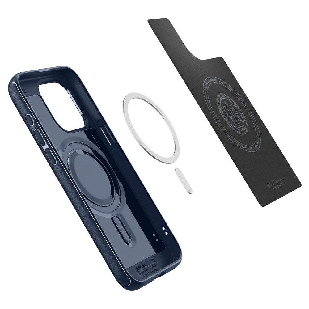 Apple iPhone 15 Pro Max, Műanyag hátlap védőtok + szilikon keret, Magsafe töltővel kompatibilis, Spigen Mag Armor, sötétkék – iPhone 15 Pro Max tok a Spigen kínálatából | Domshop