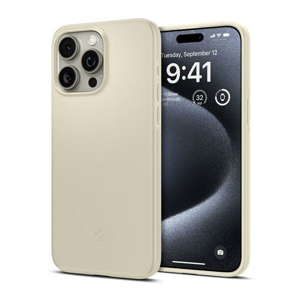 Apple iPhone 15 Pro Max, Műanyag hátlap védőtok, Spigen Thin Fit, beige – iPhone 15 Pro Max tok a Spigen kínálatából | Domshop