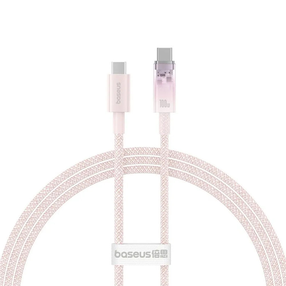 USB Type-C töltő- és adatkábel, USB Type-C, 100 cm, 6000 mA, 100W, gyorstöltés, PD, cipőfűző minta, Baseus Explorer, rózsaszín – USB-C kábel a Baseus kínálatából | Domshop