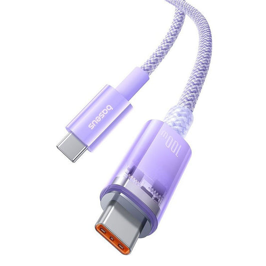 USB Type-C töltő- és adatkábel, USB Type-C, 200 cm, 6000 mA, 100W, gyorstöltés, PD, cipőfűző minta, Baseus Explorer, lila – USB-C kábel a Baseus kínálatából | Domshop