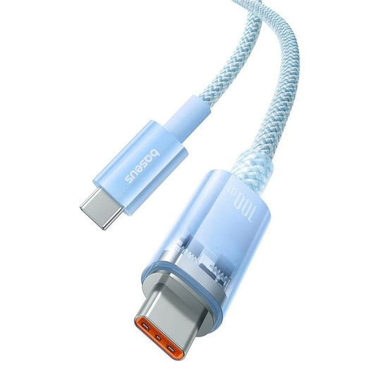 USB Type-C töltő- és adatkábel, USB Type-C, 200 cm, 6000 mA, 100W, gyorstöltés, PD, cipőfűző minta, Baseus Explorer, világoskék – USB-C kábel a Baseus kínálatából | Domshop