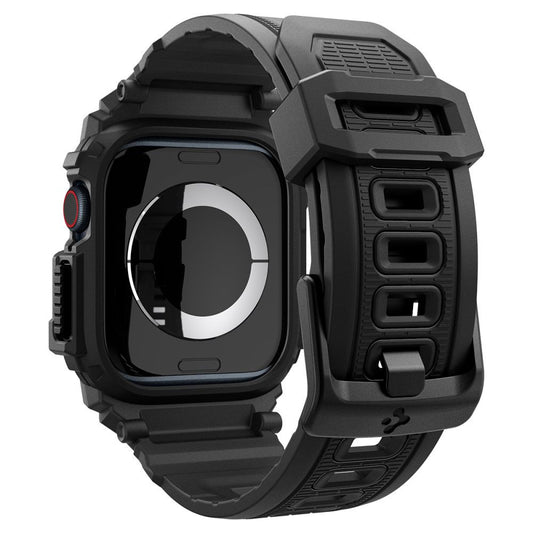 Apple Watch 10 (42 mm), Szilikon védőkeret, ütésálló, szíjjal, Spigen Rugged Armor Pro, fekete – Apple Watch Szilikon Szíjak a Spigen kínálatából | Domshop