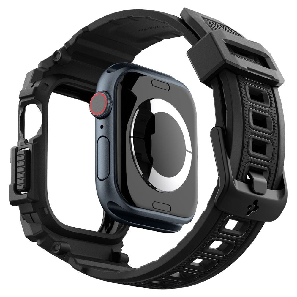 Apple Watch 10 (42 mm), Szilikon védőkeret, ütésálló, szíjjal, Spigen Rugged Armor Pro, fekete – Apple Watch Szilikon Szíjak a Spigen kínálatából | Domshop