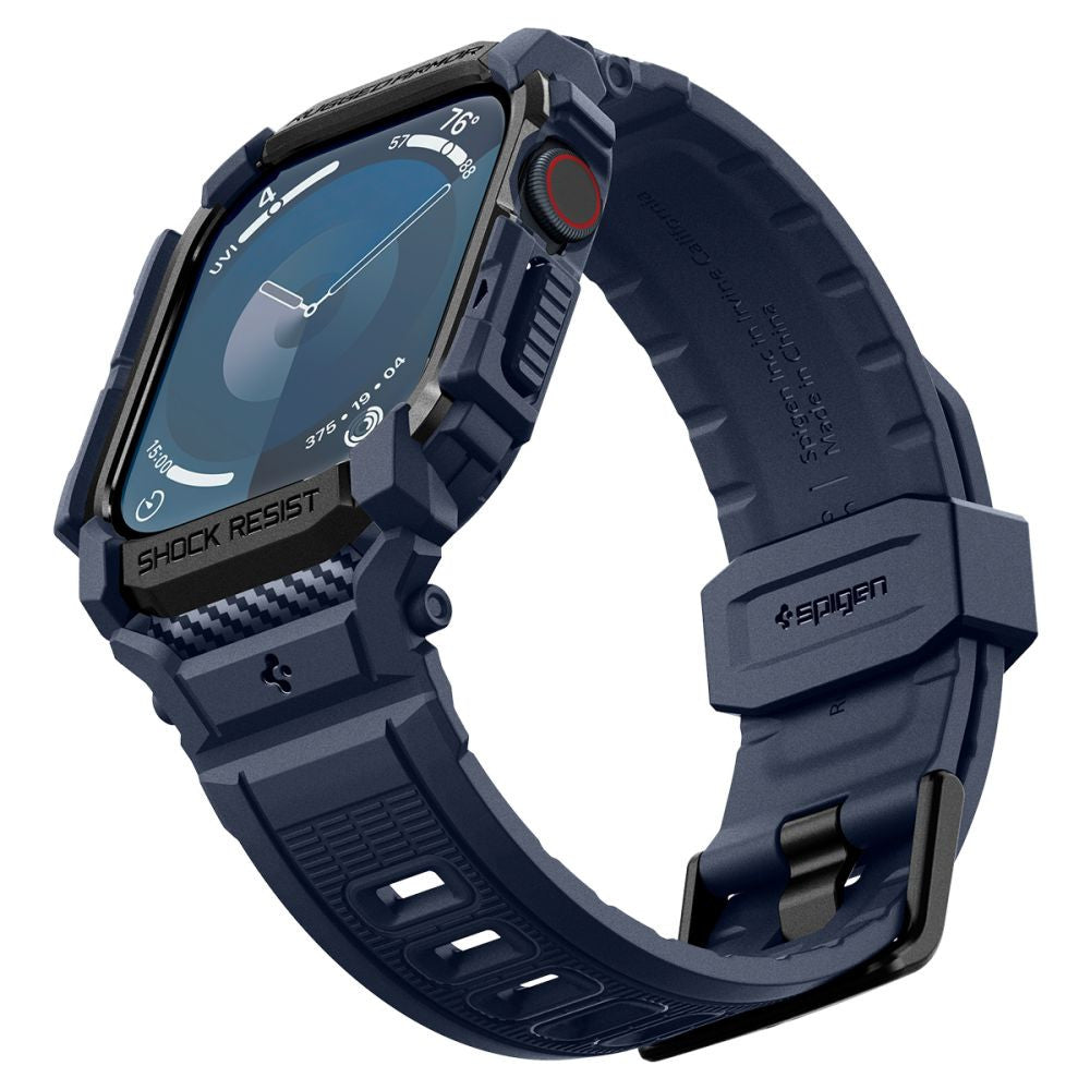 Apple Watch 10 (46 mm), Szilikon védőkeret, ütésálló, szíjjal, Spigen Rugged Armor Pro, sötétkék – Apple Watch Szilikon Szíjak a Spigen kínálatából | Domshop