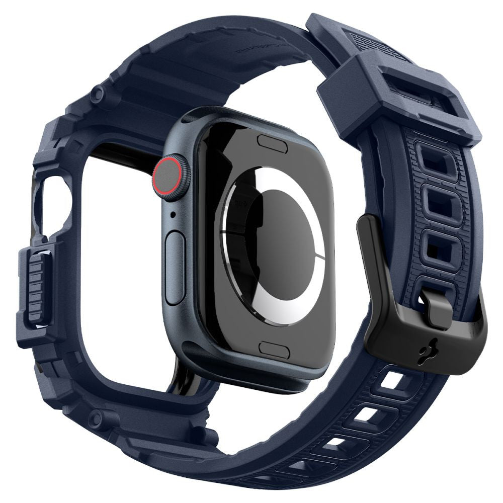 Apple Watch 10 (46 mm), Szilikon védőkeret, ütésálló, szíjjal, Spigen Rugged Armor Pro, sötétkék – Apple Watch Szilikon Szíjak a Spigen kínálatából | Domshop