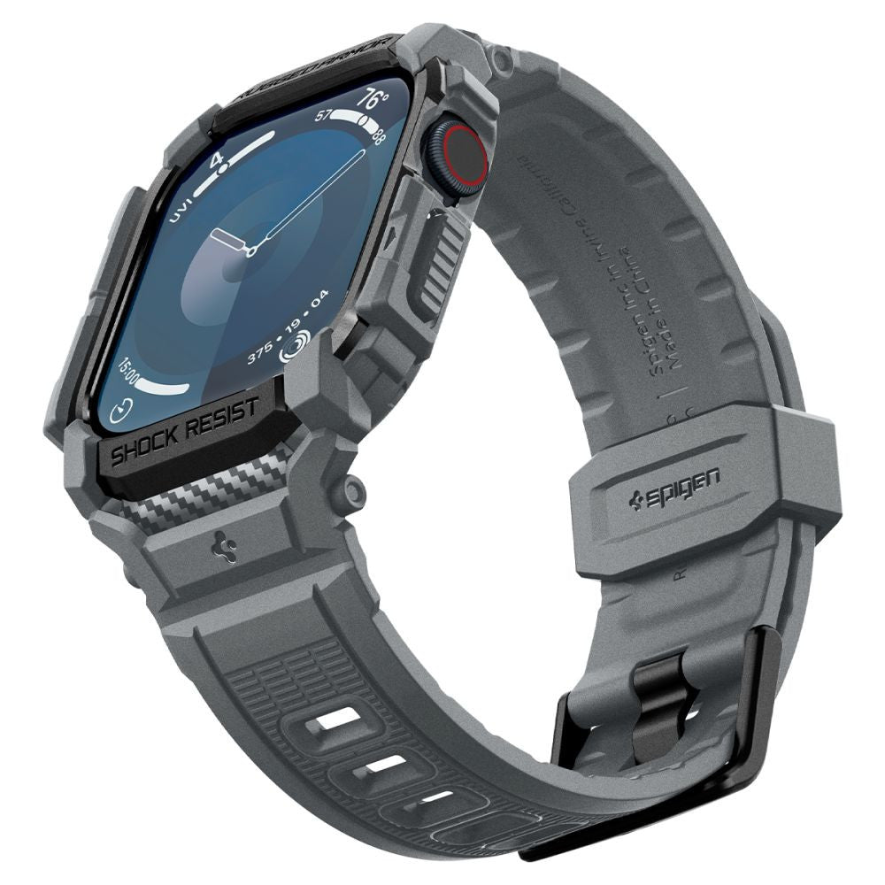 Apple Watch 10 (46 mm), Szilikon védőkeret, ütésálló, szíjjal, Spigen Rugged Armor Pro, sötétszürke – Apple Watch Szilikon Szíjak a Spigen kínálatából | Domshop