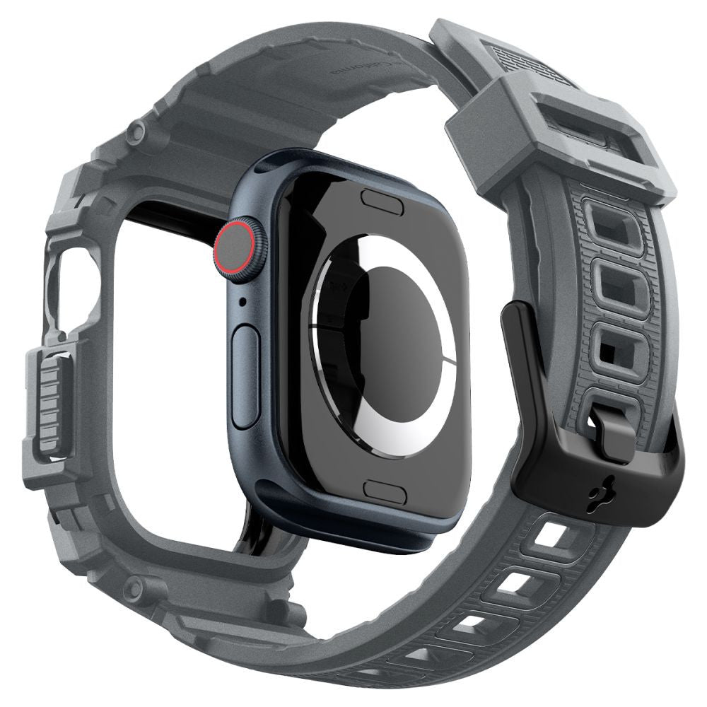 Apple Watch 10 (46 mm), Szilikon védőkeret, ütésálló, szíjjal, Spigen Rugged Armor Pro, sötétszürke – Apple Watch Szilikon Szíjak a Spigen kínálatából | Domshop