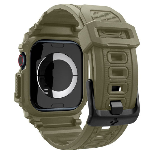 Apple Watch 10 (46 mm), Szilikon védőkeret, ütésálló, szíjjal, Spigen Rugged Armor Pro, sötétzöld – Apple Watch Szilikon Szíjak a Spigen kínálatából | Domshop